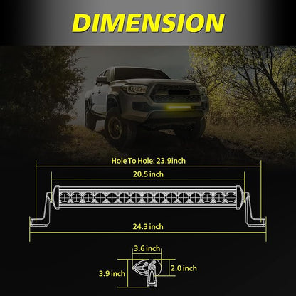 20 Inch Amber Light Bar 105W OSRAM LED Slim Single Row Light Kit w/Wiring Harness Black Cover Spot Flood Combo Off Road Driving Bumper Grill Lights for Trucks Pickup SUV UTV ATV Snowmobile