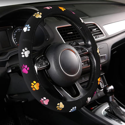 Cute Steering Wheel Covers Stitched Paws Claws,Universal fit Most Sedan SUV