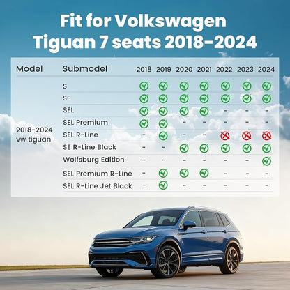 LASFIT Cargo Mat & Seatback Mat for Volkswagen Tiguan 2018-2024(Fit 7 Seats), Custom Fit All-Weather TPE Rubber Backrest & Trunk Mats for VW Tiguan Accessories, Waterproof, Easy to Clean, Black