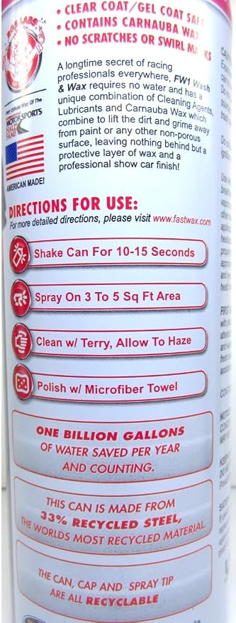 Waterless Wash & Wax Polish with Carnauba (12oz) by Fast Wax (1 can)