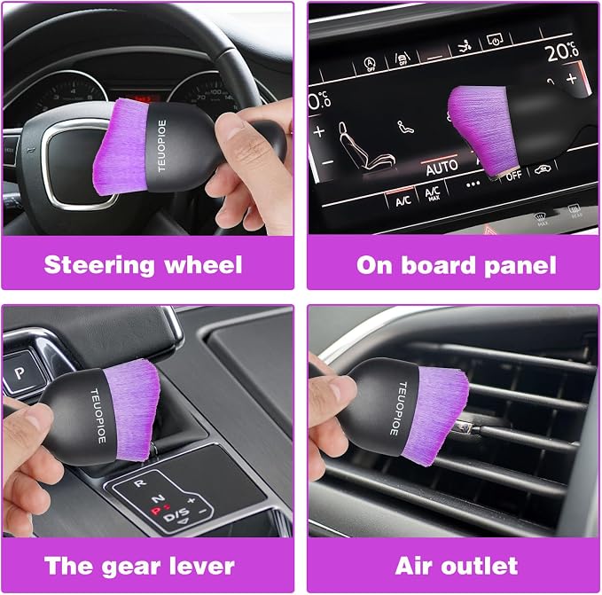 Car Interior Cleaning Brush, Car Duster Interior,Car Detailing Brush Dusting Brush,Car Interior Cleaning Tool, Auto Soft Hair Car Brush,Auto Interior Dust Brush for Air Vents(Black Purple)