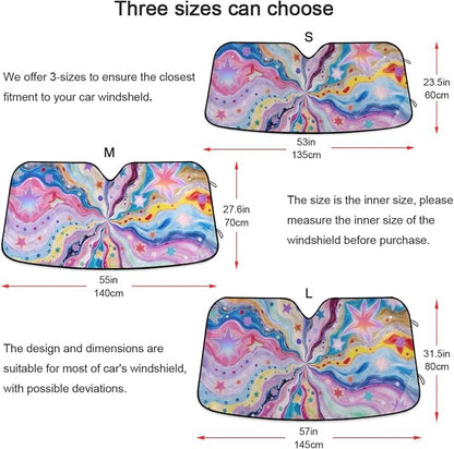 Cars Front Sun Shade Windshield,Foldable Reflective Sun Visor Colorful Star Windshield Sunshade Cover,Blocks UV Ray Sun Protect Interior Keep Cool,55" x 27.6"