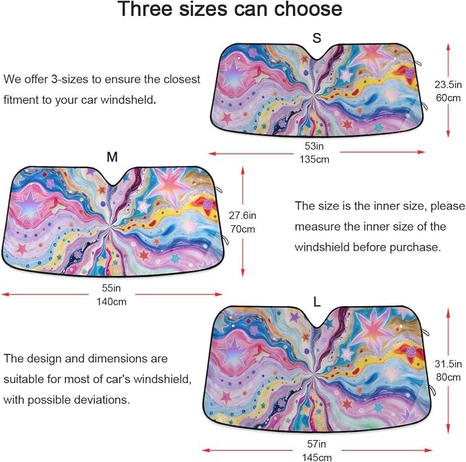 Cars Front Sun Shade Windshield,Foldable Reflective Sun Visor Colorful Star Windshield Sunshade Cover,Blocks UV Ray Sun Protect Interior Keep Cool,57" x 31.5 "Inches