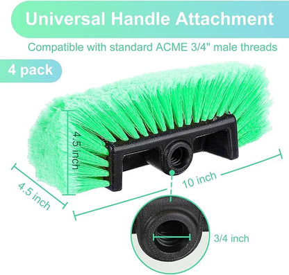 Vesici Car Wash Brush Head with Soft Detailing Bristle Flow Thru Car Cleaning Brush Exterior Car Wash Equipment for Auto Truck RV Boat Camper Washing, 10 Inch(Green,4 Pcs)