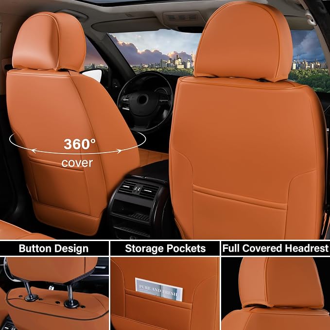 Coverado Seat Covers, Car Seat Covers Full Set, Leather Seat Covers for Cars, Automotive Seat Covers Car Seat Protector Car Accessories Fit for Most Sedans SUV Pick-up Truck(Black&Brown)