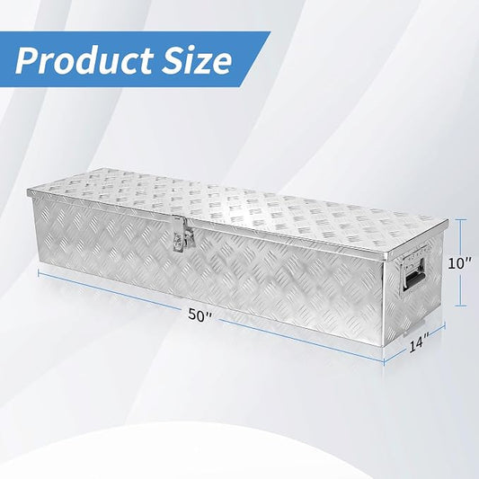 50 Inch Aluminum Truck Bed Tool Box, Pick Up RV Trailer Toolbox, Storage Lockable Organizer with Side Handle and Lock Keys, Silver