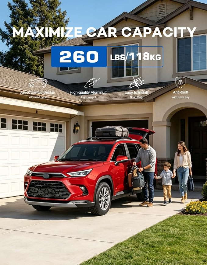 Wonderdriver Roof Rack Cross Bars 260lbs Compatible with Toyota Grand Highlander & Lexus TX 2024-2026, Heavy Duty Black Upgraded Metal Lockable Aluminum Roof Rails Crossbars Cargo (Not for Highlander)