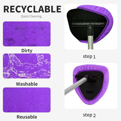 XINDELL 5 Pack Windshield Cleaner Microfiber Pads – Replacement Heads Cover for Xindell Tools Washable & Reusable Triangle Pads (Violet). Fits Window Reach Tool - Handle Not Included