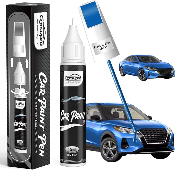 Electric Blue(B51) for Nissan Touch Up Paint Pen, 2 in 1 Car Scratch Remover with Pen Tip and Brush, Precise Color Match for Car Paint Scratch Repair, Quickly and Easily Fix Chips and Nicks
