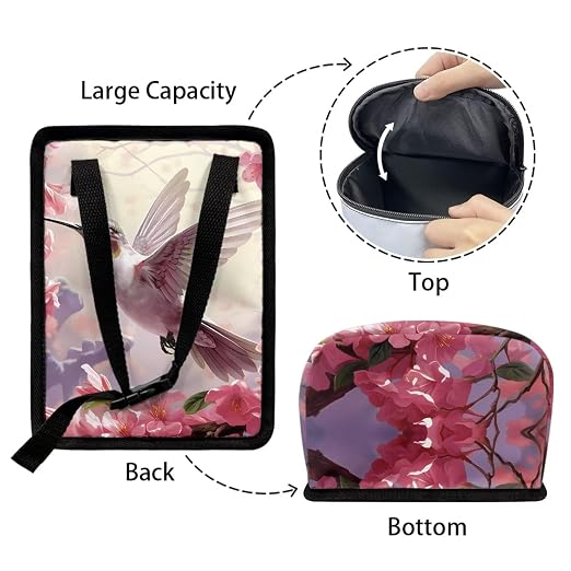 Talayituse Hummingbird Cherry Blossom Print Car Trash Can with Lid, Leak Proof Auto Trash Bag Hanging Vehicle Garbage Can Multipurpose Storage Container for Back Seat Road Trip