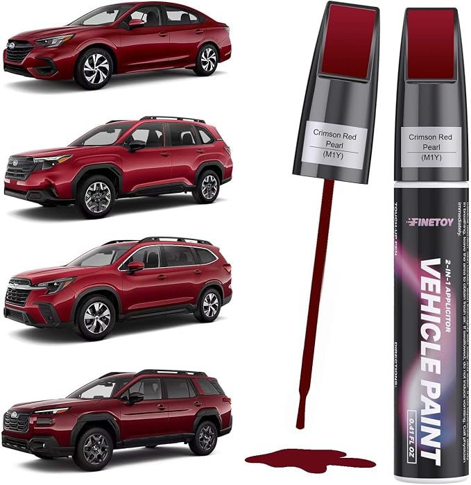 Crimson Red Pearl(M1Y) Touch up Paint for Subaru, Quick & Easy Fix for Car Scratches, 2 in 1 Car Touch up Paint with Pen Tip and Brush, Auto Scratch Repair Pen with Exact Color Match