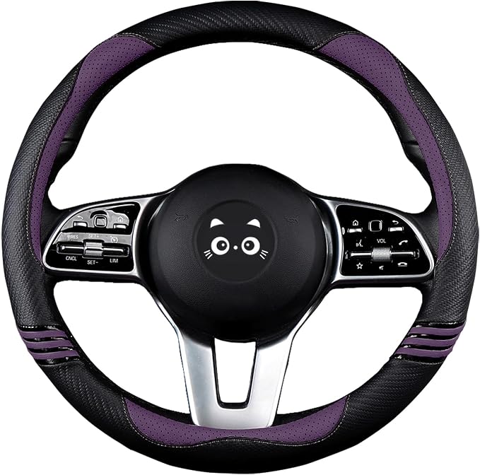 Iwantit® Steering Wheel Covers with Leather and Anti-Slip Rubber Ring, Universal Fit 14.5-15 inches for Cars,SUV (Purple/Black)