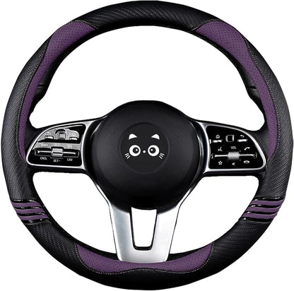 Iwantit® Steering Wheel Covers with Leather and Anti-Slip Rubber Ring, Universal Fit 14.5-15 inches for Cars,SUV (Purple/Black)