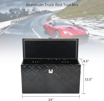 24'' Inch Stripes Plated ATV UTV Aluminum Tool Box Truck Bed Toolbox Waterproof Square Storage Organizer with Lock and Keys Black(‎24" L x 9.5" W x 12.5" H)