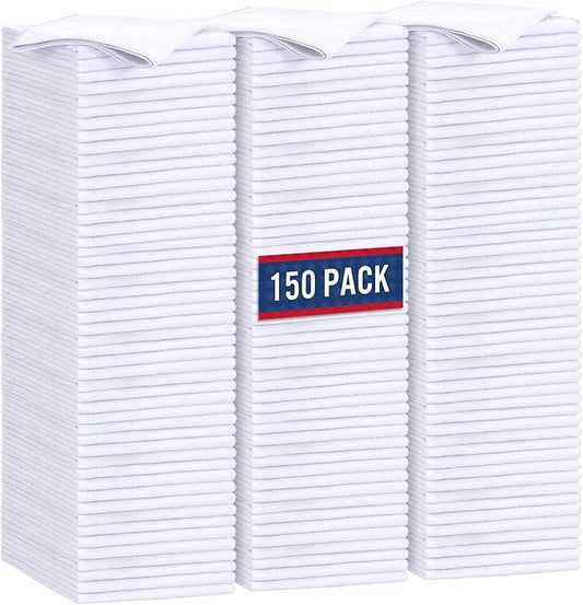 GLIMGLINT White Microfiber Cleaning Cloth,150PK Reusable Cleaning Rags,Highly Absorbent Shop Rags Bulk,All-Purpose Car Cleaning Towels for TV Screen, Kitchen, Bathroom, Restaurant, Garage, 14"X12"