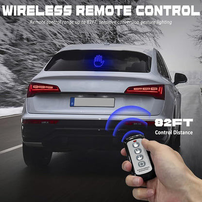 DIBMS Hand Gesture Light with Remote, Red LED Finger Funny Window Sign Light Accessories for Car Truck (Blue)