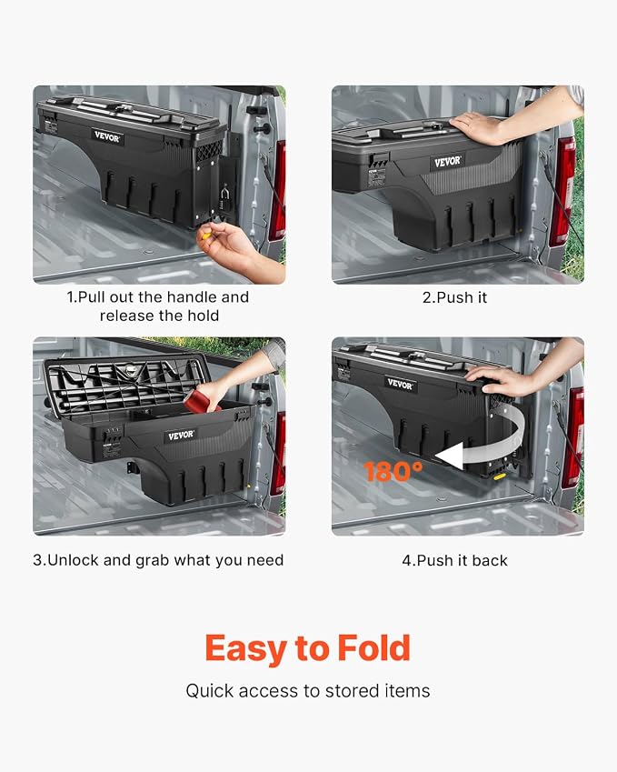 VEVOR Truck Bed Storage Box, Compatible with 2015-2020 Ford F150 R, Waterproof ABS Wheel Well Tool Box with Lockable Lid and Password Padlock, 6.6 Gal/25 L Truck Bed Toolbox, Passenger Side, Black