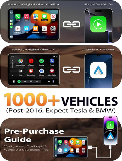 Wireless CarPlay Adapter & Android Auto Adapter, One-Click User Switch, Fast & Stable, Converts Wired to Wireless, Stable Connection Car Play Dongle for iOS 10+ / Android 11+ (Gray)