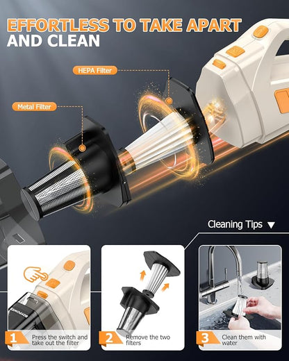 BQYPOWER Handheld Vacuum Cordless, 16000PA Strong Suction Hand Held Vacuum Cordless Rechargeable with Multiple Accessories, Portable Car Vacuum Cleaner High Power for Car Home Office