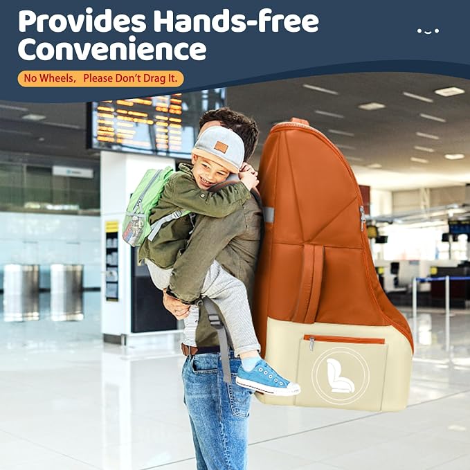 YOREPEK Carseat Travel Bag for Airplane, Large Carseat Bag Compatible with Chicco, Britax, Nuna Rava, Heavy Duty Car Seat Carrier for Airport, Padded Car Seat Backpack, Orange