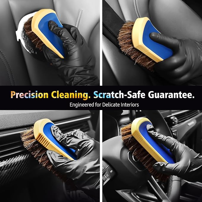 YeewayVeh Horse Hair Leather Cleaning Brush - Upgraded Long Bristle Car Leather Brush with 360° Soft Grip, for Car Interior Seats, Sofa, Upholstery & Furniture Care