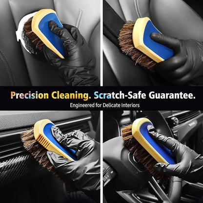 YeewayVeh Horse Hair Leather Cleaning Brush - Upgraded Long Bristle Car Leather Brush with 360° Soft Grip, for Car Interior Seats, Sofa, Upholstery & Furniture Care