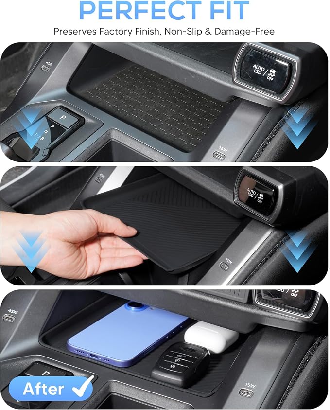 Autorder 2PCS Silicone Center Console Organizer for 2026 Toyota RAV4 Accessories – Anti-Scratch & Waterproof Silicone Shift Panel Trim Cover and Lower Center Console Tray - Black