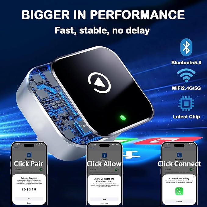 Wireless Carplay Adapter & Android Auto 2025 Upgrade Wired CarPlay to Wireless,2-in-1 Mini USB Design with Fast Stable Connection Car Play for Apple iOS 10+, Android 11+ Version