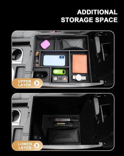 ECOZEN Center Console Organizer For 2014-2021 Toyota Tundra - Full-Size Armrest Box Storage Tray Compatible with 2014-2021 Toyota Tundra Accessories - Armrest Organizer ABS