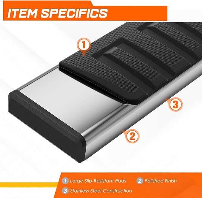 6.75" Running Boards Compatible with 04-24 Nissan Titan King Extended Cab | Pair of Stainless Steel Flat Side Step Nerf Bars for Truck, Heavy Duty Polished Chrome Step Bars