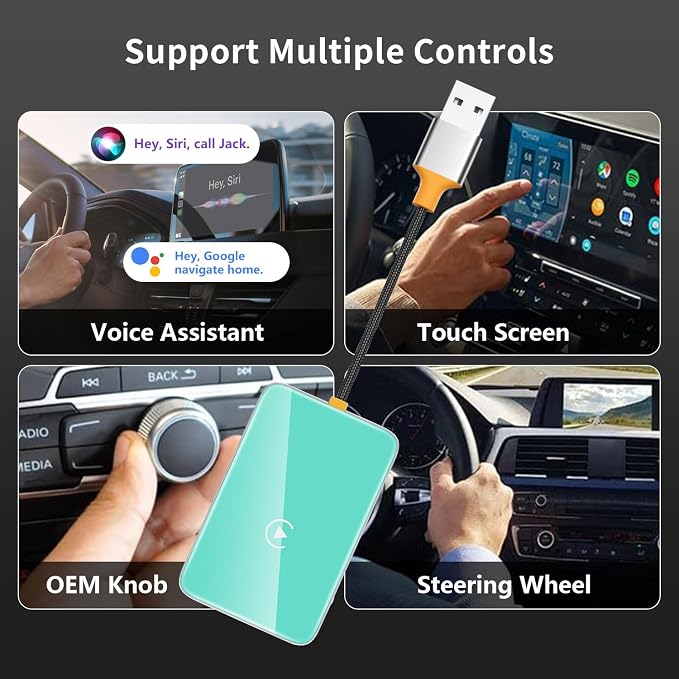 Wireless CarPlay Adapter,Covert Factory Wired to Wireless Car Play Adapter for iPhone 6+ (iOS only) Easy Setup Plug&Play,Multiple Controls,Support USB&USB-C