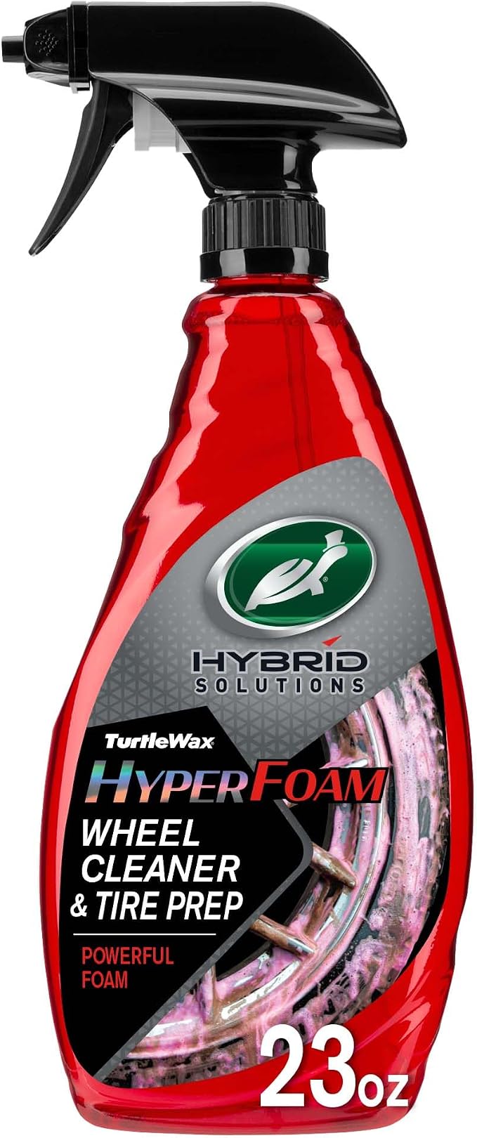 Turtle Wax Hybrid Solutions Hyper Foam Wheel and Tire Cleaner, High-Foaming Formula, Removes Dirt, Iron & Brake Dust, Perfect Prep for Tire Shine, Safe for All Wheels, 23 oz (Pack of 1)