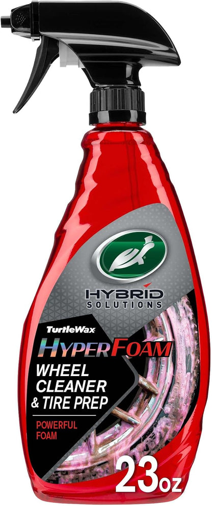Turtle Wax Hybrid Solutions Hyper Foam Wheel and Tire Cleaner, High-Foaming Formula, Removes Dirt, Iron & Brake Dust, Perfect Prep for Tire Shine, Safe for All Wheels, 23 oz (Pack of 1)
