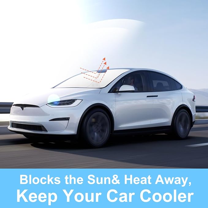 TINGLU Sun Shade for Tesla Model S (Fit Long Range/LR Model) 2012-2025 2026 Accessories Windshield Sun Shade Window Shade UV Rays Protection Sun Visor Cover with Steering Wheel Sunshade Storage Bag