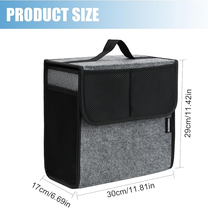 Car Trunk Organizer,Soft Felt Car Bag Organizer 12x7x12 inch Folding,for Honda CRV Civic Accord Ford Focus Fusion Toyota RAV4 Jeep SUV/Truck/Sedan（Gray
