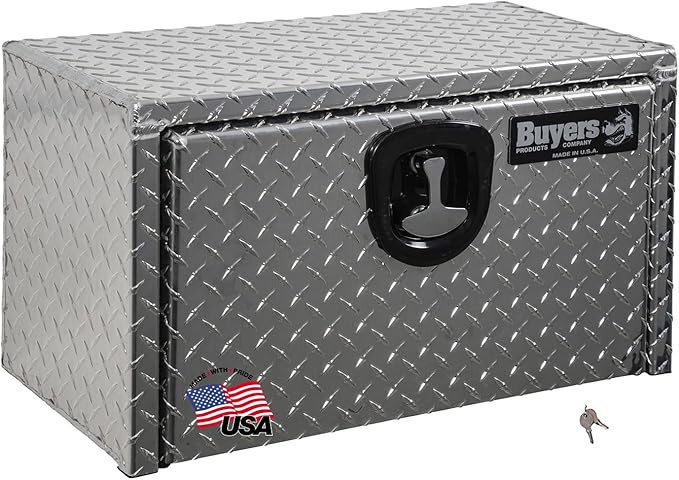 Buyers Products 1705148 Diamond Tread Aluminum Underbody Truck Tool Box, 14 x 12 x 16, Made in USA, .100 in. Thick, Corrosion-Resistant, Locking Compression Latch – Secure Storage for Work Trucks