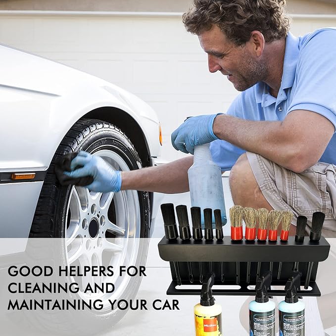 Car Detailing Brush Kits and Holder,2 in 1 Auto Detailing Spray Bottle Holder and Detail Brush Stand,Durable Sturdy Rack for Garage Car Beauty Shop