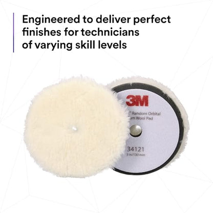 3M Perfect-It Random Orbital Medium Wool Compounding Pad, 5"/130 mm, White, 34121, Orbital Pads for Automotive Compounding and Polishing