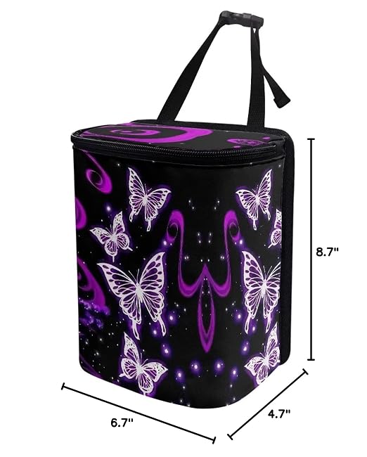 BIGCARJOB Purple Butterfly Car Trash Bin Bags Hanging Accessories Storage Bag for Women Girly Cute Butterfly Car Trash Can with Lid Collapsible Reusable Bin