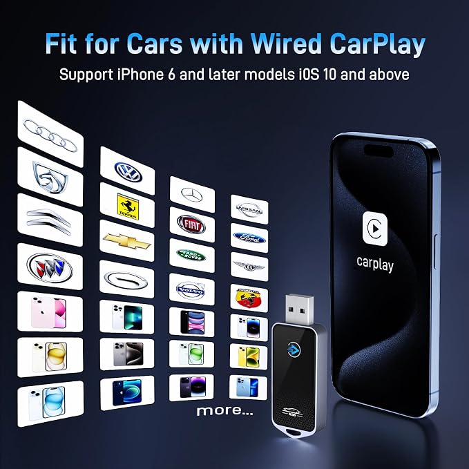 Wireless CarPlay Adapter for iPhone (Plug & Play, No Delay) – 5.8GHz Wi-Fi & Bluetooth 5.3, Compact Metal Design, Compatible with 2016+ Cars – Fast Auto-Pairing