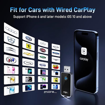 Wireless CarPlay Adapter for iPhone (Plug & Play, No Delay) – 5.8GHz Wi-Fi & Bluetooth 5.3, Compact Metal Design, Compatible with 2016+ Cars – Fast Auto-Pairing