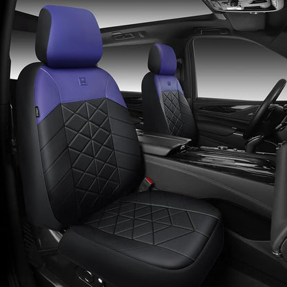 CAR PASS Memory Foam Leather Seat Covers Full Set, Breathable Perforated Nappa Leather Seat Covers Universal Fit for Most Cars,Sedans,SUV,Trucks Thick 3D Foam Comfortable, Airbag Compatible Black Blue