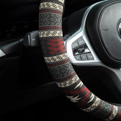 Western Aztec Steering Wheel Cover Auto Steering Wheel Protector, Anti-Slip, Breathable, Absorbing Sweat, Universal Aztec Car Accessories 14.5–15 inch