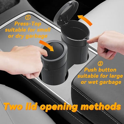 Car Trash Can Bin with Lid - 2 Pack, Leakproof Garbage Can for Vehicle, Mini Trash Bin with 180 Attached Trash Bags, Easy to Clean Cup Holder Trash Can for Car, Home, Office