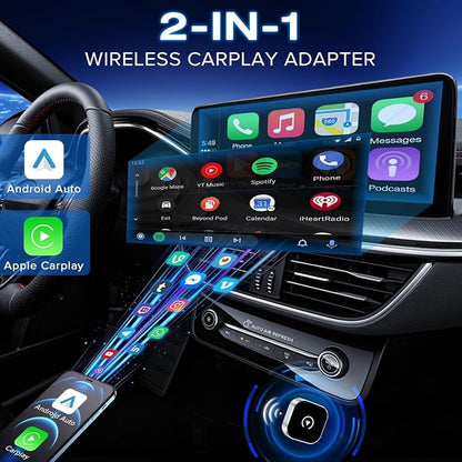 Wireless CarPlay Adapter, 2 in 1 2026 Convert Wired to Wireless CarPlay & Android Auto Adapter, Mini Size with Extension Cable USB & USB-C/Type-C, Stable Car Control & No Delay