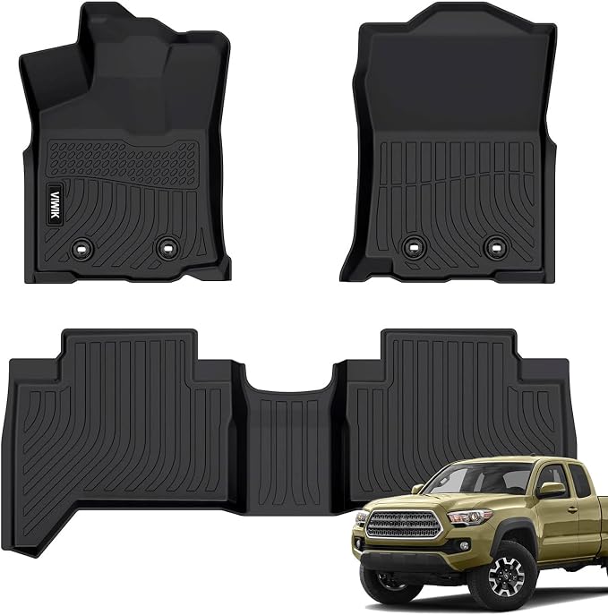 VIWIK Floor Mats for Toyota Tacoma 2018 2019 2020 2021 2022 2023 (Only for Double Cab), Automotive All Weather Custom Fit TPE Floor Liner for 1st and 2nd Row, Full Set Car Mats Black