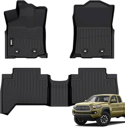 VIWIK Floor Mats for Toyota Tacoma 2018 2019 2020 2021 2022 2023 (Only for Double Cab), Automotive All Weather Custom Fit TPE Floor Liner for 1st and 2nd Row, Full Set Car Mats Black