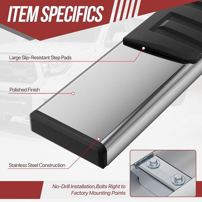 6.75 inch Side Step Bar Running Boards Compatible with 2007-2019 Chevy Silverado 1500 2500 3500 HD Compatible with GMC Sierra 07-19 2 Door Standard Cab Stainless Steel Chrome