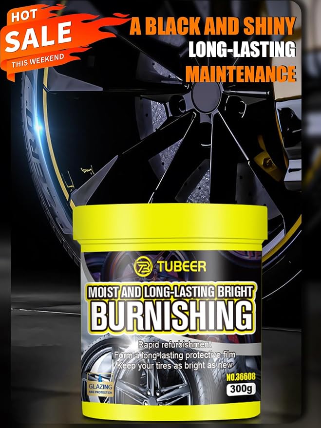 Car Tire Shine with Sponge, 10.5oz/300g Tire Coating & Polishing Paste, Upgraded Long-Lasting Tire Reshine Paste for Cars Trucks Motorcycles RVs & More, Quick Glossy Effect