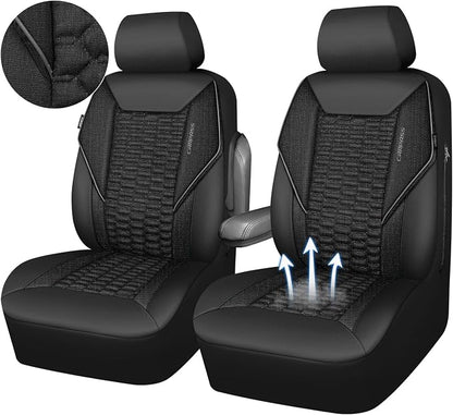 CAR PASS 3D Foam Linen Leather Car Seat Covers Front Seats,Piping Quilting Water Resistant Linen Front Seat Covers for Car,Universal Fit for SUV Truck Sedan Automotive,Armrest Airbag Compatible,Black